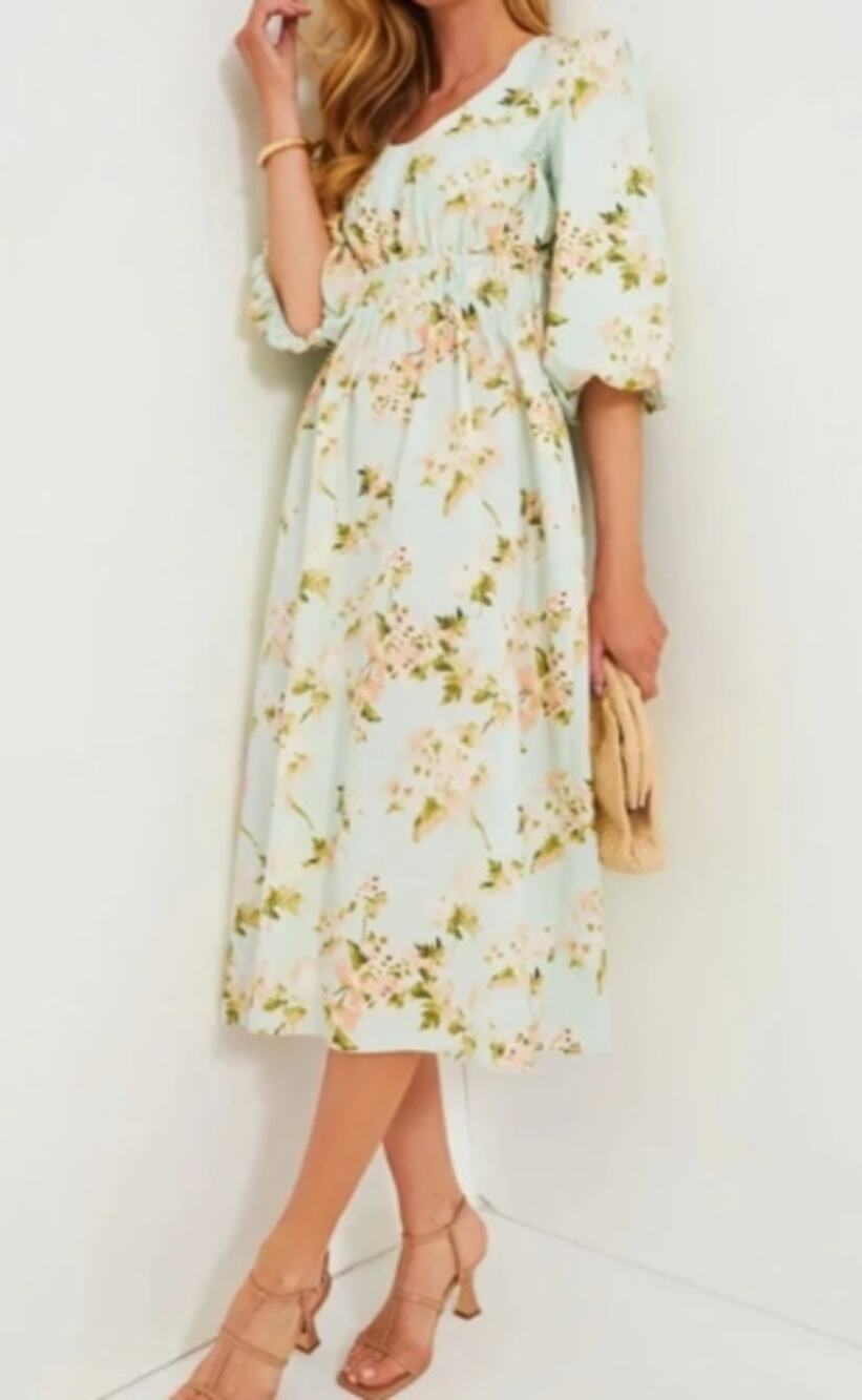 Tuckernuck Aqua Watercolor Marlena Floral Sundress Midi Dress Sz. S